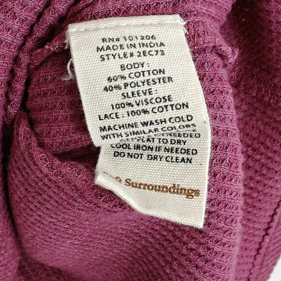 Soft Surroundings Thermal Top Size Medium Plumberry Waffle Knit Crochet Boho - Picture 9 of 9